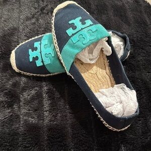 Tory Burch Black and Green Espadrilles